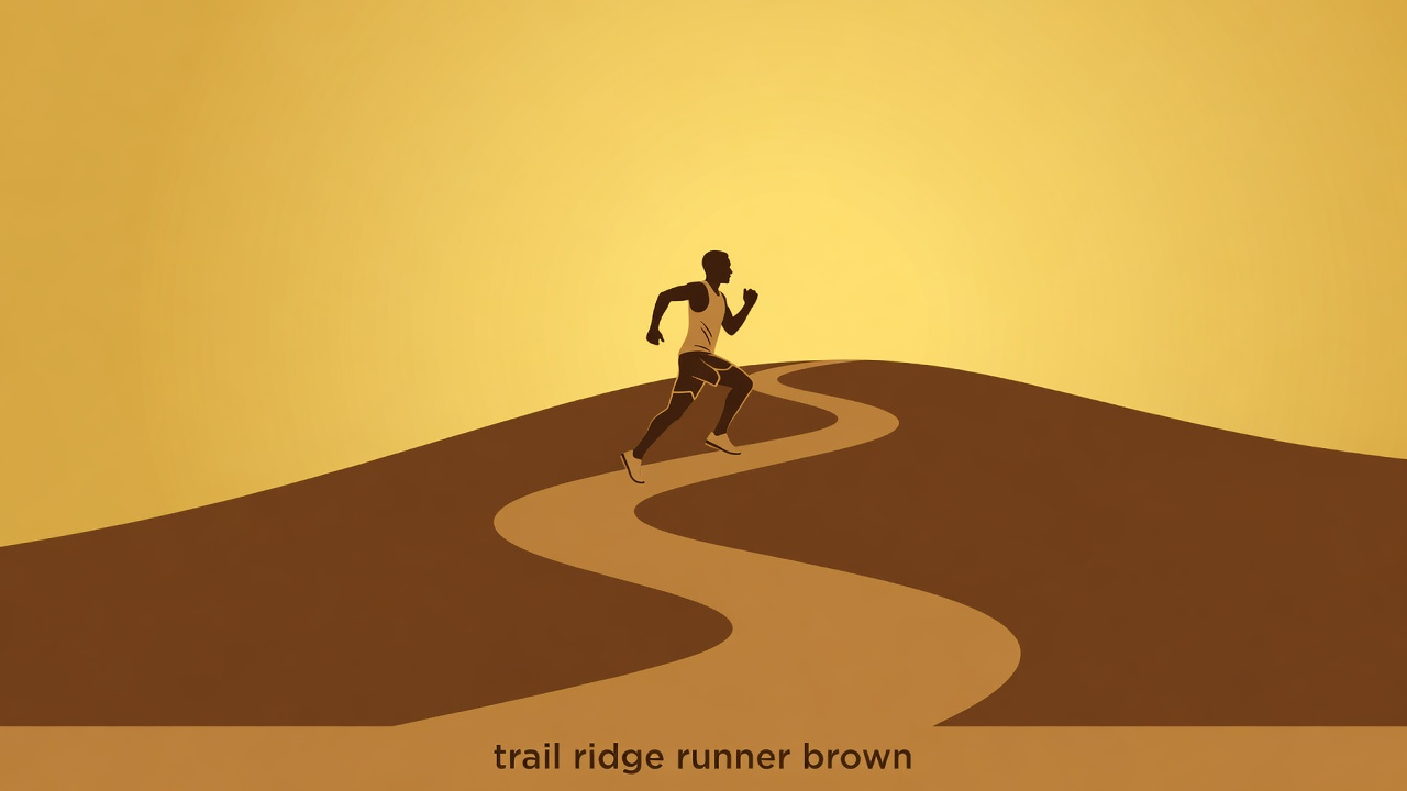 Flat vector illustration of a runner on a brown ridge trail with gold sky