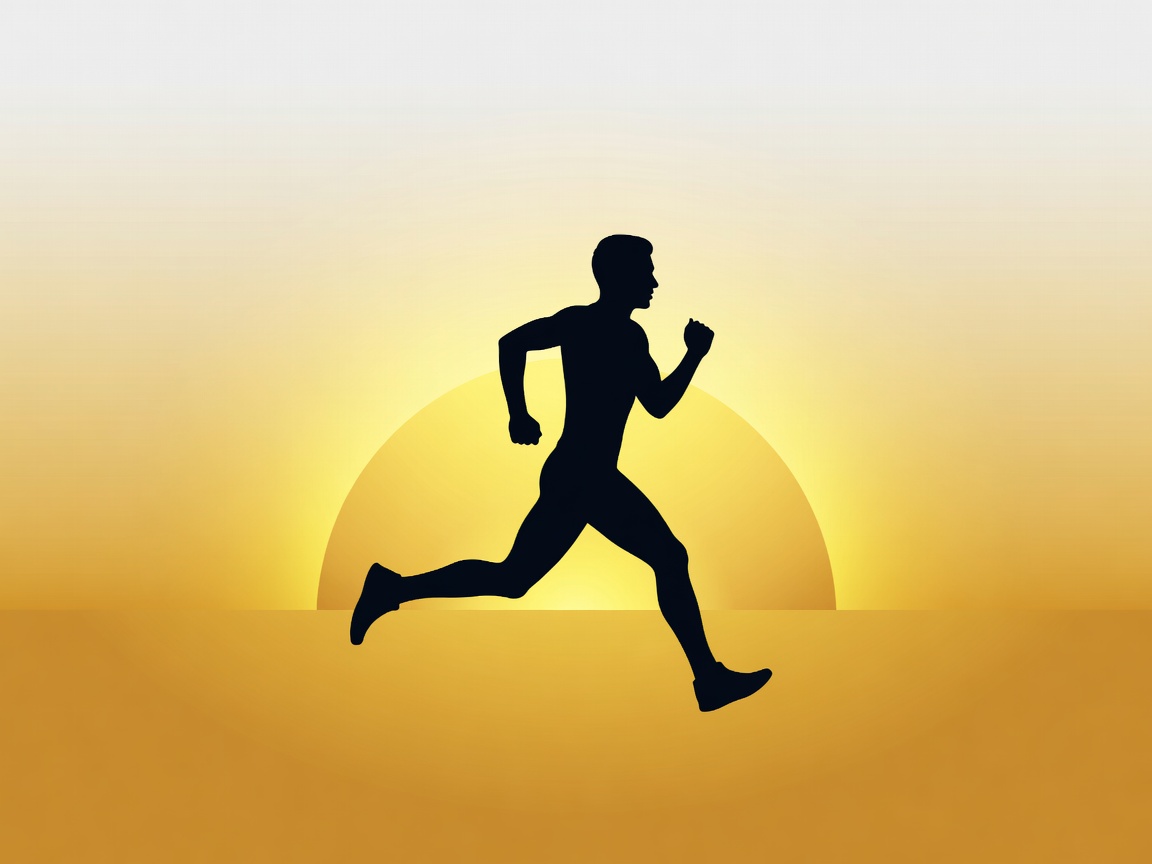 Flat vector illustration of a runner's silhouette against a gold sunrise